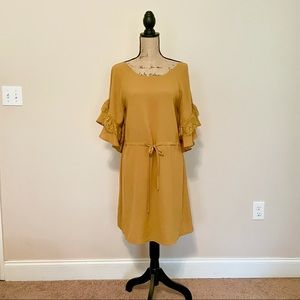 Rethm Boutique Gold Mustard Dress Lace Bell Sleeve
